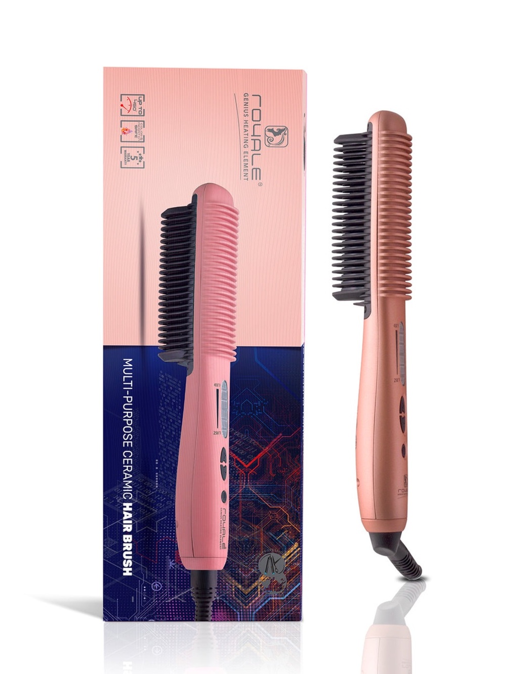 ROYALE Rose Gold Ceramic Hair Straightening Brush